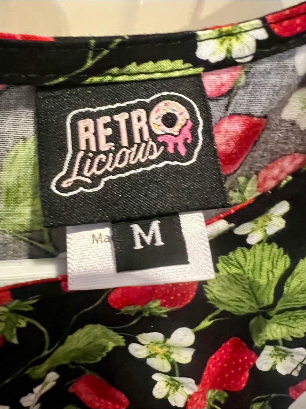 Retrolicious Black dress with Red Strawberries & Green Leaves